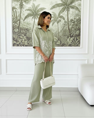 Sage Green Embroidered Co-ord Set