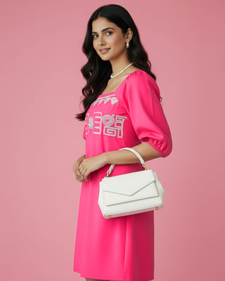 Hot Raspberry Pink Embroidered A-Line Dress