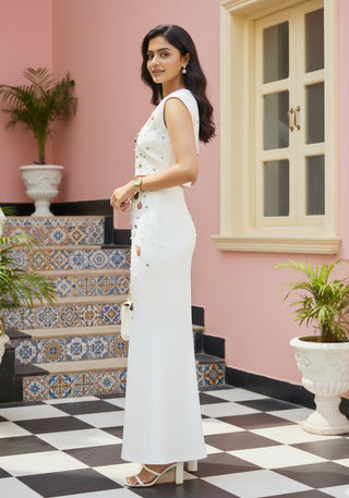 White Shell & Pearl Embellished Co-ord Set