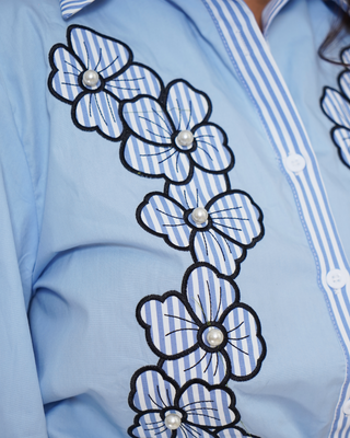 Cotton Pearl & Fabric Flower Shirt