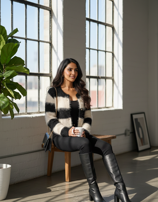 striped winter cardigan for women