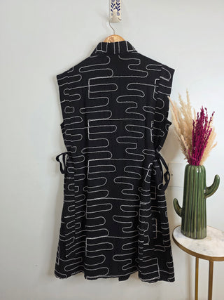 Abstract Printed Sleeveless Shirt Dress