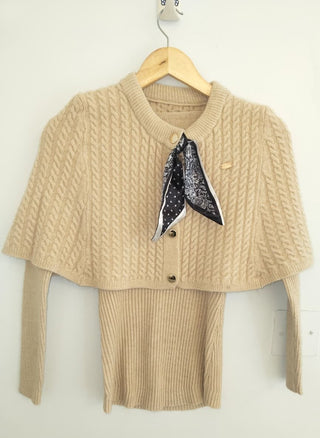 Cable Knit Cape Sweater with Attached Ribbed Inner (2PC SET)– Winter Luxe Edition