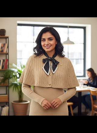 Cable Knit Cape Sweater with Attached Ribbed Inner (2PC SET)– Winter Luxe Edition