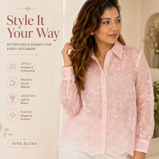 SIOMIO Women's Premium Organza Floral Patch Work Shirt