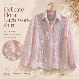 SIOMIO Women's Premium Organza Floral Patch Work Shirt
