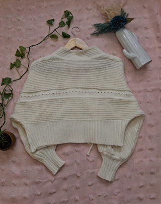 Chunky Knit Cropped Cardigan with Sleeve Tie Detail