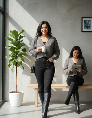 Chunky Knit Cropped Cardigan with Sleeve Tie Detail