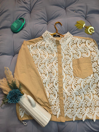 Cotton Shirt with White Lace Embroidery