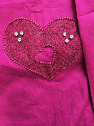Deep Pink Heart Appliqué Embellished Shirt