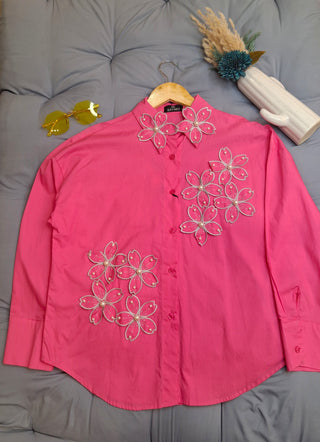Floral Appliqué Embellished Shirt