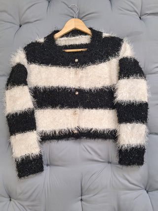 Fuzzy Striped Winter Cardigan