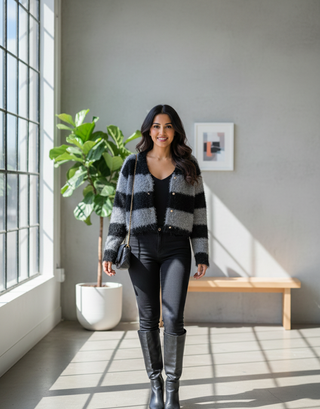 Fuzzy Striped Winter Cardigan