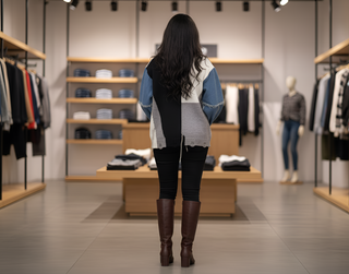 Knit Round-Neck Sweater/Cardigan/Sweatshirt with Denim Sleeves