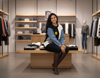 Knit Round-Neck Sweater/Cardigan/Sweatshirt with Denim Sleeves