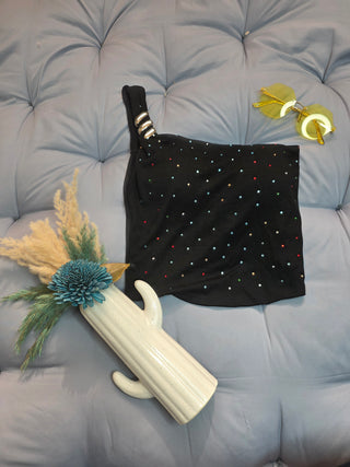 One-Shoulder Studded Top with Buckle & Pads