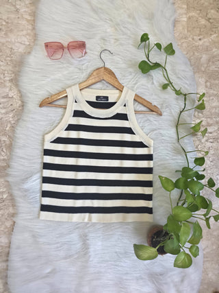 Black & White Striped Ribbed Tank Top