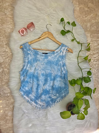 Sky Blue Lace Crochet Fringe Top