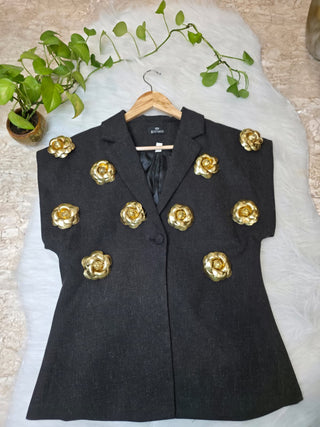 Black Floral 3D Embellished Blazer Top