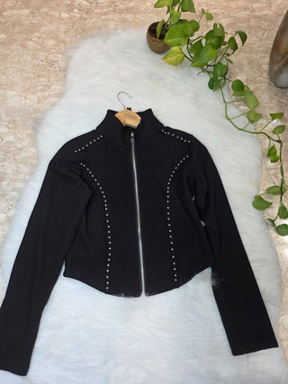 Studded High-Neck Zip-Up Top