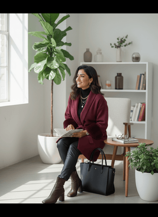 Wine Faux-Fur Trim Belted Winter Coat